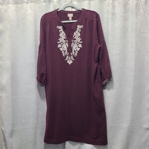 Chico's Embroidery Trimmed long‎ sleeve Split V Neck Midi Dress 3